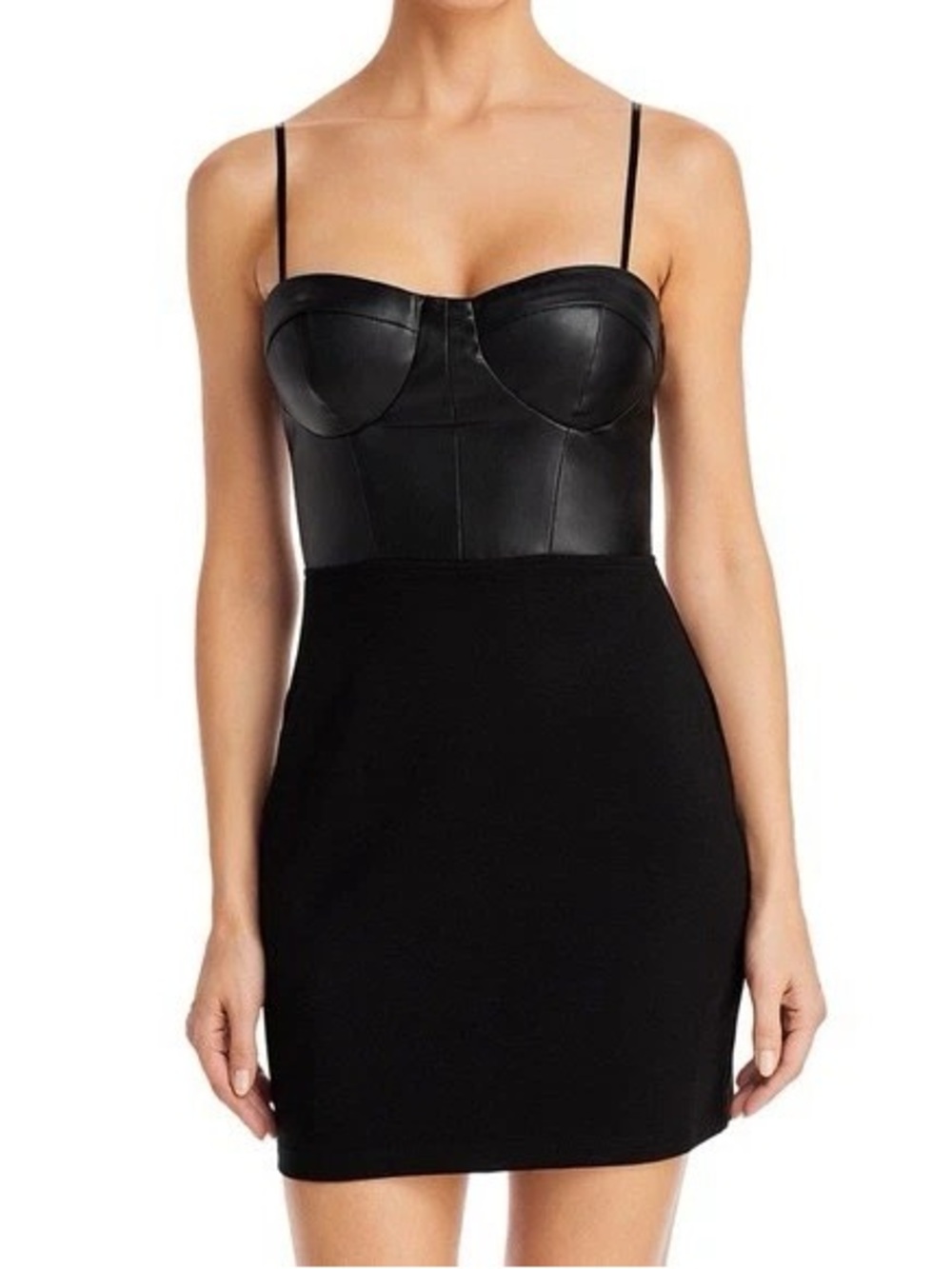 NWOT AQUA Black Faux Leather Fit & Flare Mini Dress Party Cocktail XS